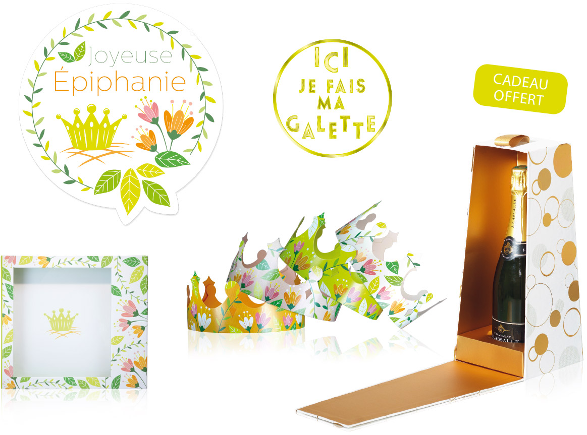 Kit déco "Floral" pour décorer sa vitrine pour l'épiphanie - Alcara